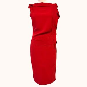 REISS Robyn Dress Ruffle Side Bodycon Cocktail Red Size 6 Knee Length